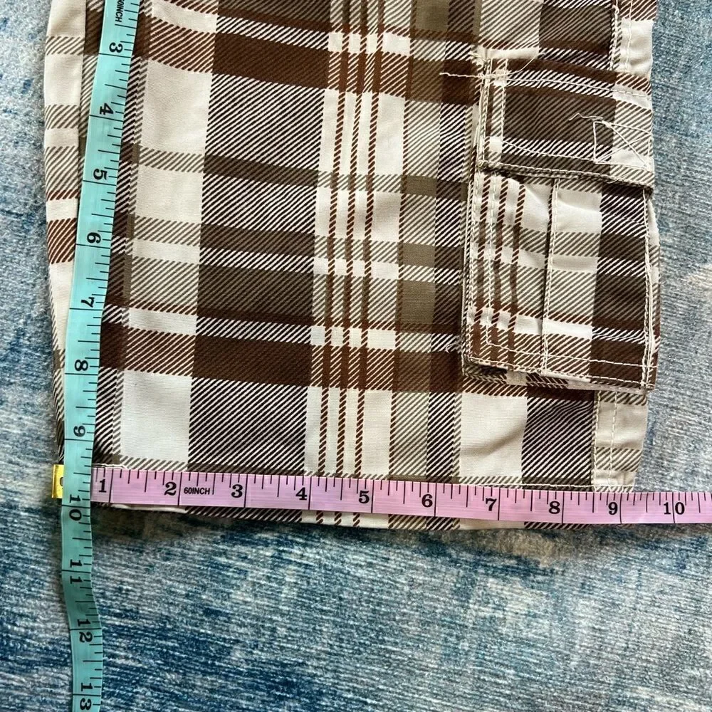 NWT! Boys Old Skool Brown Cream Plaid Cargo Shorts w Matching Belt Size 5